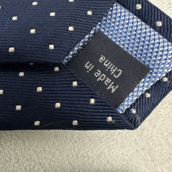 Tommy Hilfiger Green Blue Stripe Silk Tie Navy Polka Dot Design Slim Fit - Picture 2 of 4